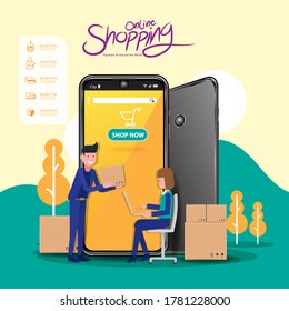 Shopping Online on Website or Mobile Application Vector Concept Marketing and Digital marketing.