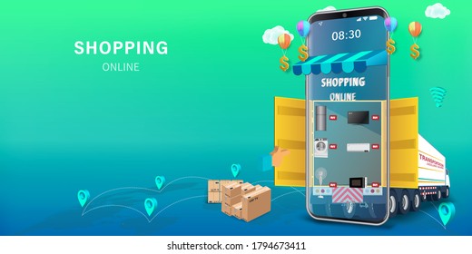 Shopping Online on Website or Mobile Application Vector Concept Marketing and Digital marketing, Online Application Delivery service concept.