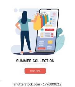 Shopping Online on Website or Mobile Application. Marketing and Digital marketing concept. Buy, order and pay on e-commerce web store. Purchase on-line. Flat vector illustration, isolated objects.