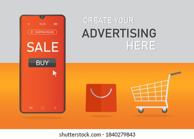 Shopping Online on Website or Mobile Application Vector Concept Marketing and Digital marketing. Horizontal view,design for web