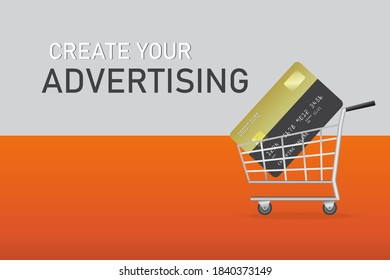 Shopping Online on Website or Mobile Application Vector Concept Marketing and Digital marketing. Horizontal view,design for web,Advertising media template