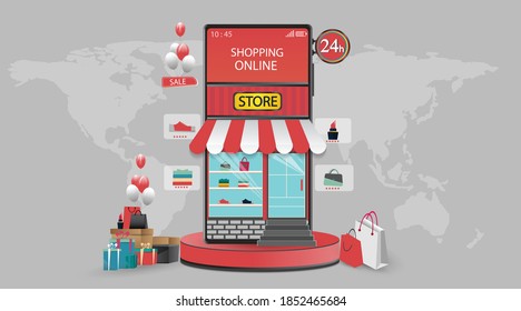 Shopping Online on Website or Mobile Application Vector Concept Marketing and Digital marketing.