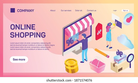 Shopping Online on Website or Mobile Application Vector Concept Marketing and Digital marketing.