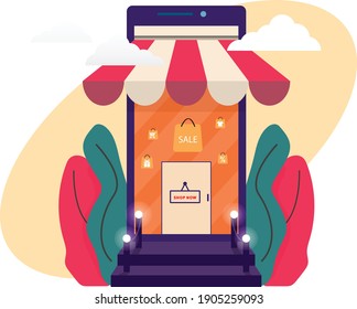 Shopping Online on Website or Mobile Application . Concept  Digital marketing. Vector illustration.
