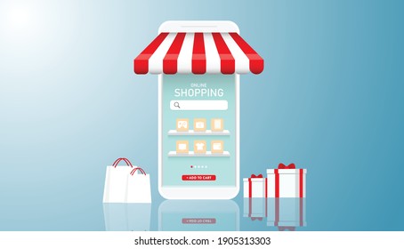 Shopping Online on Website or Mobile Application . Concept  Digital marketing. Vector illustration.