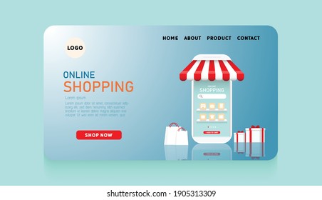 Shopping Online on Website or Mobile Application . Concept  Digital marketing. Vector illustration.