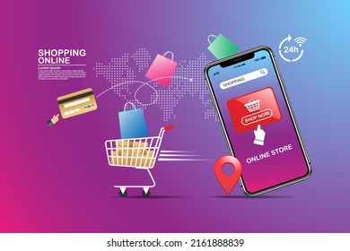 Shopping online on website or mobile application concept