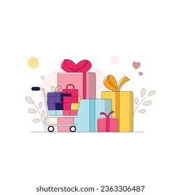 Shopping Online on website. mobile application online shopping line art. Vector illustration