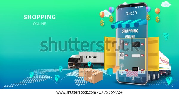 Shopping Online on Website or Mobile Application
Vector Concept Marketing and Digital marketing, Online Application
Delivery service
concept.