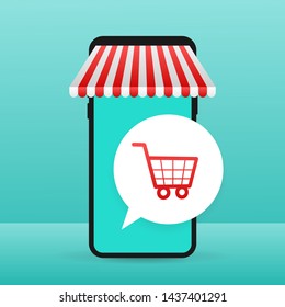 Shopping Online on Website. Online store, shop concept on smartphone screen. Vector stock illustration.