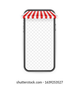 Shopping Online on Website. Online store, shop concept on smartphone screen. Vector stock illustration.