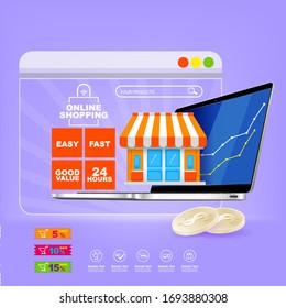 Shopping Online on Website or Vector Concept Marketing and Digital marketing.
