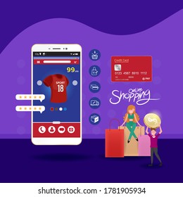 Compras en línea en el sitio web de marketing conceptual y marketing digital.