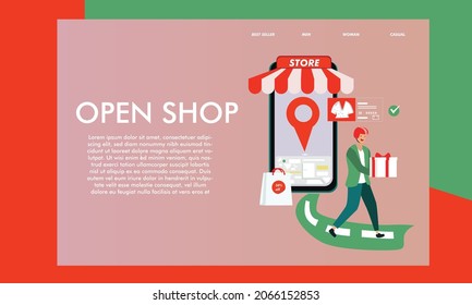 Shopping Online on Website, Vector Concept landing page 