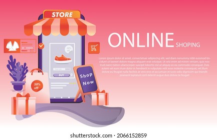 Shopping Online on Website, Vector Concept