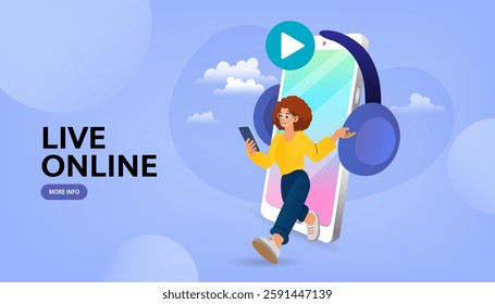 shopping online shopping, person with phone and smartphone, e-commerce, mobile phone with screen , icon shopping, Live selling things in the selling app, vector ,flat design and illustration.