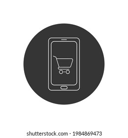 Shopping online. Phone display with shopping cart line icon. Vector