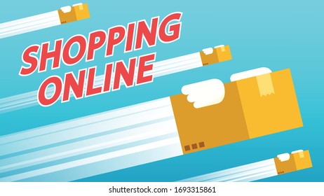 Shopping online poster. Send  box cartoon vector. Box symbol. free space for text.