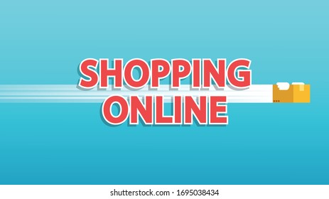 Shopping online poster. Send  box cartoon vector. Box symbol. free space for text.