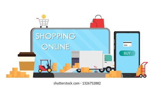 Shopping online poster vector. wallpaper. 
