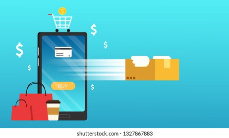 Shopping online poster. wallpaper. free space for text. copy space.