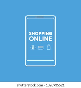 Shopping online poster. wallpaper. free space for text. shopping online on smartphone.