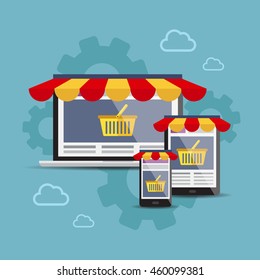 Shopping on-line. Responsive store design. Vector illustration