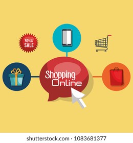 shopping online set icons