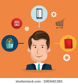 shopping online set icons
