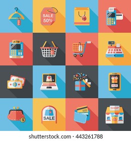 Shopping and online shop icons set