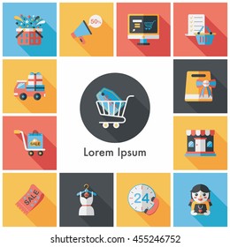 Shopping and online shop icons set