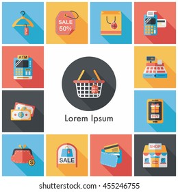 Shopping and online shop icons set