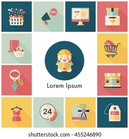 Shopping and online shop icons set