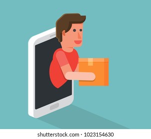 Shopping online with smartphone, e-commerce delivery . Vector illustration