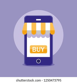 shopping online with smartphone and parasol