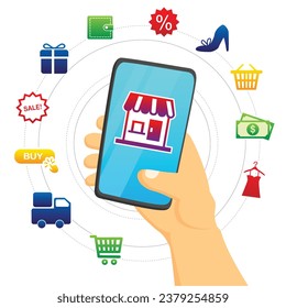 shopping online social network smartphone vector illustrator design