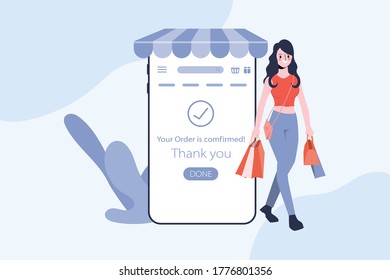 Comprar el concepto de tienda online con el cliente. Concepto promocional de venta en línea.
