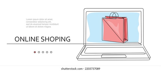 Shopping in online store concept. Single line draw design illustration