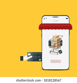 Comprar tienda online con smartphone de tecnología digital 