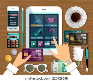 Shopping in online store. Internet shopping. vector illustration