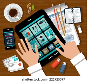 Shopping in online store. Internet shopping. vector illustration