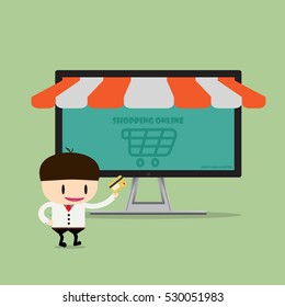 Shopping online, Online Store on smart phone. Business and Digital Marketing Concept. Flat Design. Vector illustration
