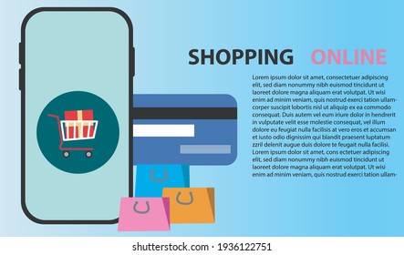 Shopping online in an online store on smartphone and mobile application. . Landing page website template. Vector illustration for web and graphic design