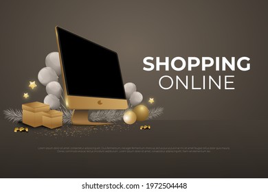 Shopping on-line. Online store on website illustration. 3d rendering background. digital marketing shop concept.