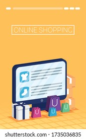 shopping online tech in desktop vector illustration design