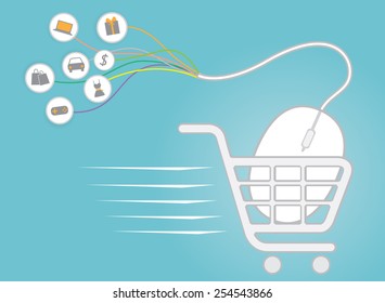 shopping online use mouse, e-commerce concept vector