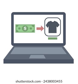 shopping online using a laptop. according to the online business theme. e-commerce, product, buy. flat vector illustration.