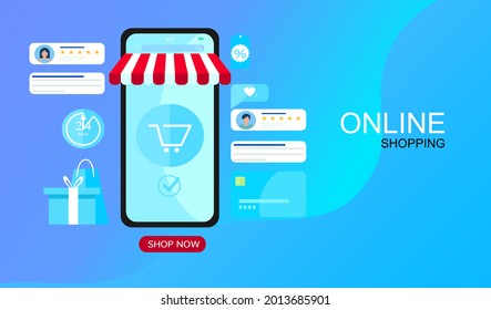 Shopping online vector design mobile  and online marketing.online shopping store on website and mobile phone design smart marketing concept.advertising business.what is used in advertising.application