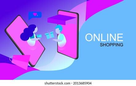 Shopping online vector design mobile shopping online and online marketing.