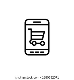Shopping online vector icon in linear, outline icon isolated on white background
